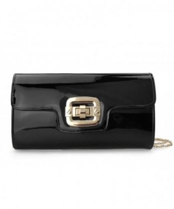 Glossy Faux Patent Leather Twist Locked Evening Clutch With Chain Strap ...
