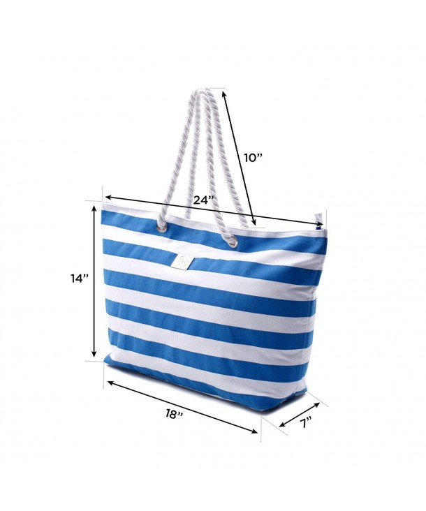 Large Canvas Beach Bag - Perfect Tote Bag For Holidays (Blue) - Striped ...