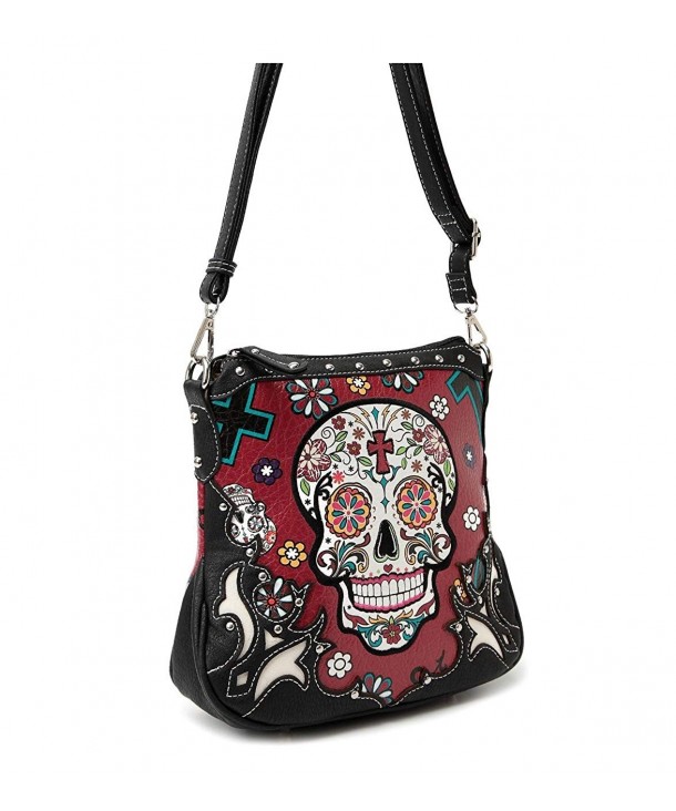 Sugar Skull Purse Cross Body Bag with Concealed Carry Pocket (Red ...