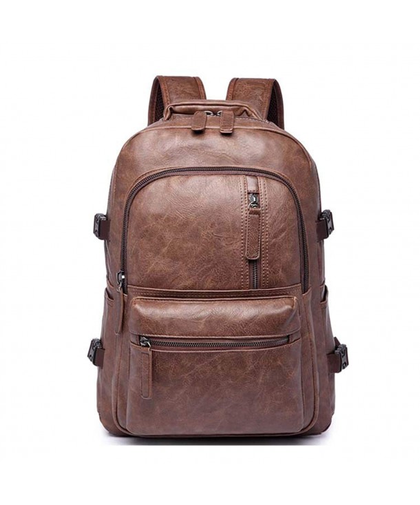 Leather Laptop Backpack Shoulder School Bag Camping Travel Casual Bag ...
