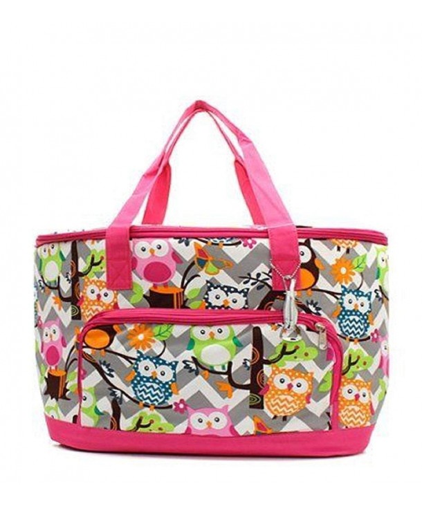 Owl Grey Chevron Stripe Large Insulated Cooler Tote Beach Bag (HOT PINK ...