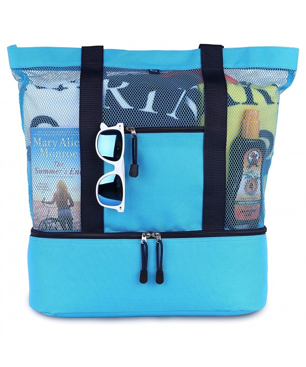 Mesh Beach Tote Bag with Zipper Top and Insulated Picnic Cooler with a ...
