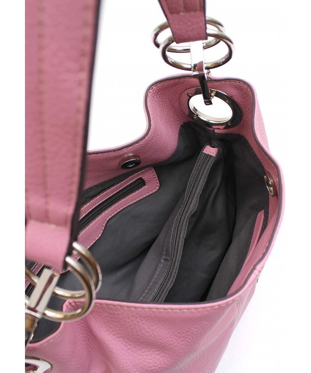 Bucket Style Hobo Shoulder Bag with Big Snap Hook Hardware - Pink ...