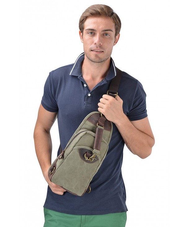 Canvas Sling Bag - Chest Pack Shoulder Backpack - Army Green - CJ11BUOACQN