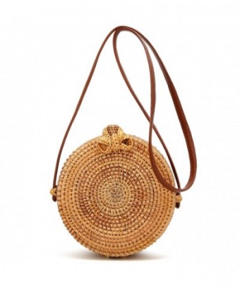 Handmade Rattan Straw Bag with Round Circle Shape and leather Shoulder ...
