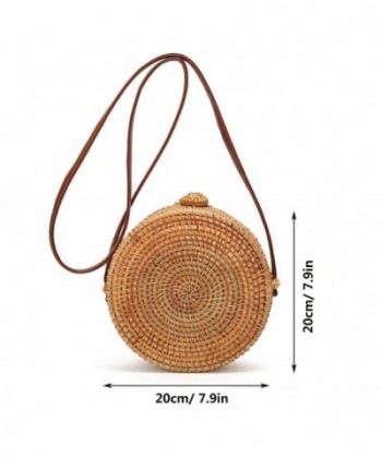 Handmade Rattan Straw Bag with Round Circle Shape and leather Shoulder ...