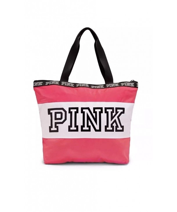 Victorias Secret Pink Neon Hot Pink White Logo Zip Tote Bag - CG183RZKYX7