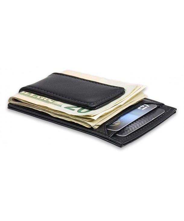 Men's Credit Card Holder & Money Clip - Black Leather Wallet- Fits ...