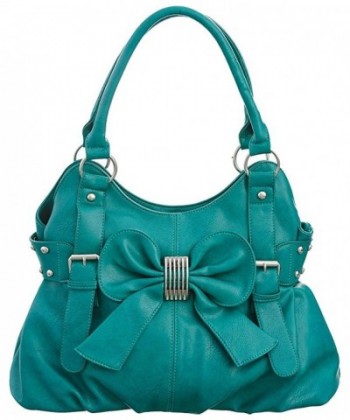 Laurel&Sunset Missy Bow Pleated Shoulder Tote Bag - Teal - C217YIXAQ89