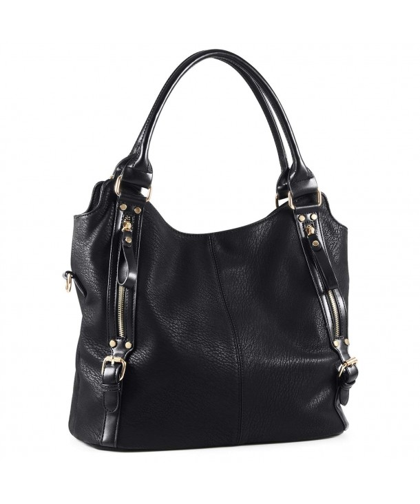 Women Faux Leather Hobo Handbag Large Tote Purse - Black - CG183963QWY