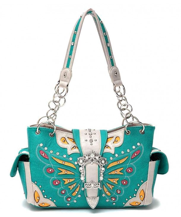 Shoulder Handbags Butterfly Rhinestone Concealed - Turquoise - CB1221J2WUP