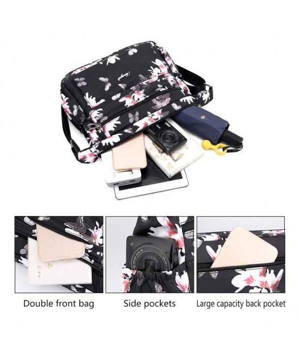 Women Crossbody Bag Nylon Floral Purse and Handbags Zipper Pockets ...