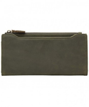 Vintage Natural Top Grain Leather Bifold Wallet Zipper Clutch Checkbook ...