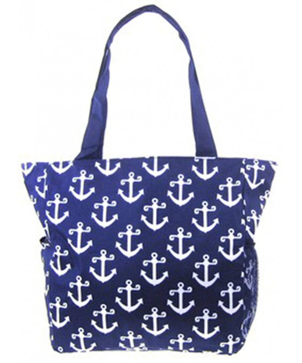 Anchor Print Nautical Canvas Tote Bag Travel Purse - Navy - CV11YJDO55H