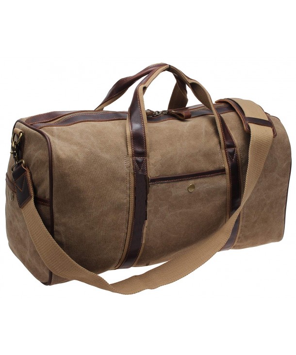 Mens Canvas Leather Weekender Bag Travel Carry on Duffel i521 - khaki ...