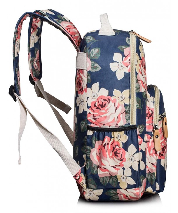 Floral School Backpack for Girls Travel Bag Bookbag Satchel Dark Blue ...