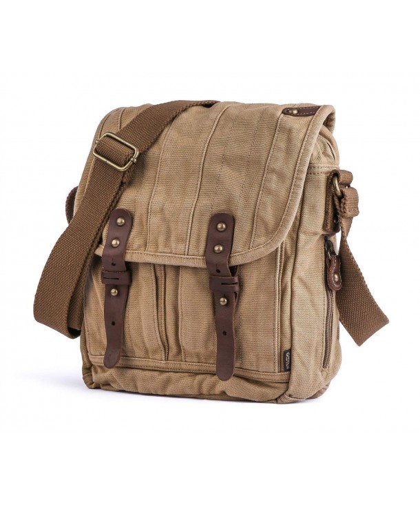 Vintage Canvas Messenger Bag Small Unisex Shoulder Satchel- Khaki ...