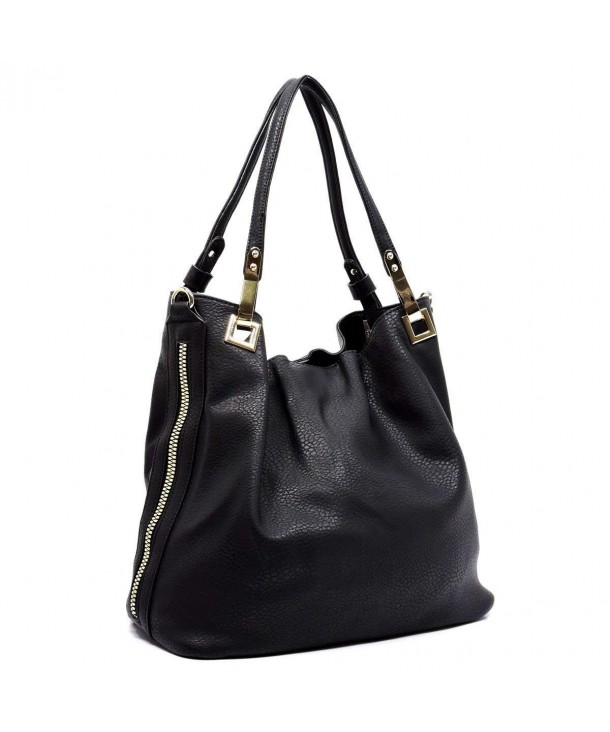 Side Zip Shoulder Handbag - Black - C517YH67532