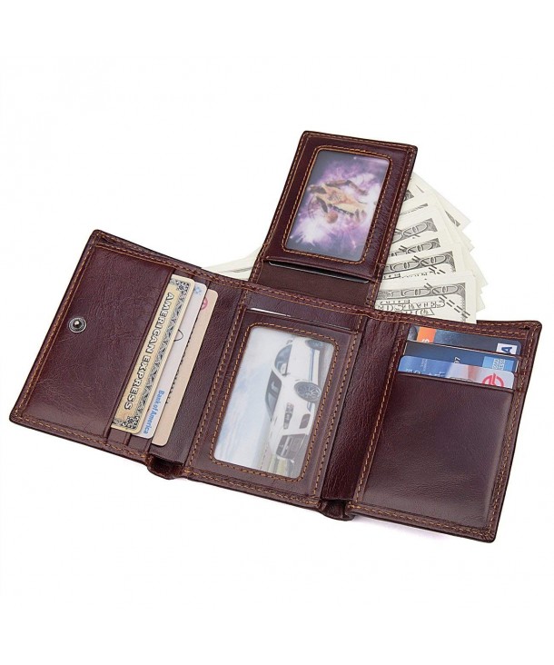 Mens Trifold Genuine Leather Wallet Vintage RFID Blocking Wallet Credit ...