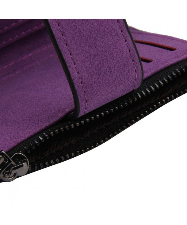 Women Leather Wallet Mini Grind Bifold Card Holder Purse - Purple ...