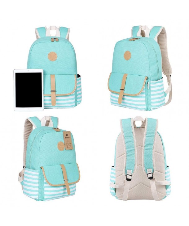 Canvas Backpack Bookbags Shoulder - Water Blue - C4185KX6TQL