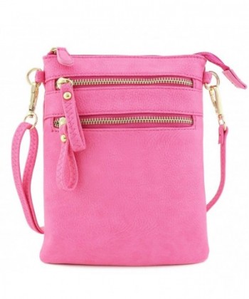 Multi Zipper Pocket Wristlet Crossbody Bag - Pink - CS12NUEP1J4