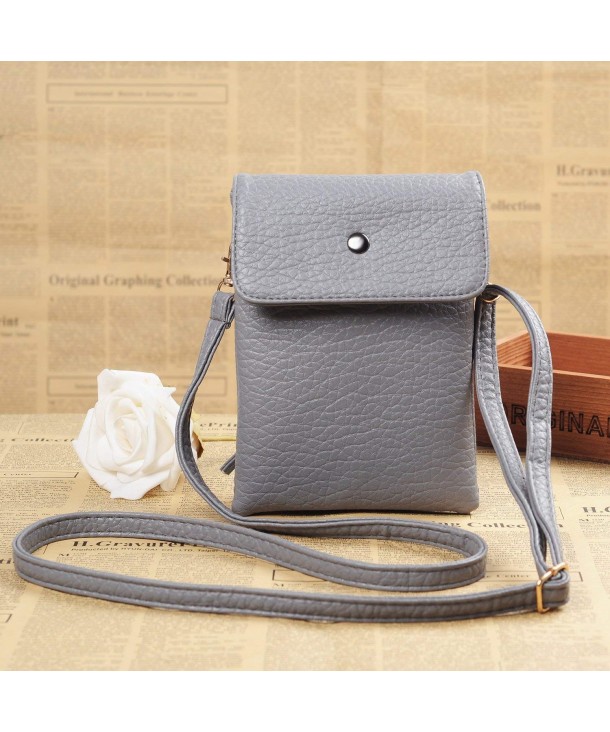 Dicasser Leather Phone Bag,Leather Phone Purse, Small Phone Cross Body Bag  for Women with Long Strap and Key Ring Silver 