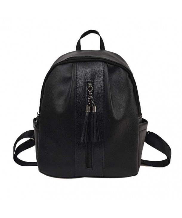 Women Backpack-Women'S Leather Backpack With Tassel Black Shoulderbags ...