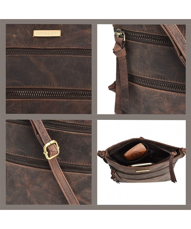Leather Crossbody Crossover Shoulder Handbags - Brown Crazy Horse ...