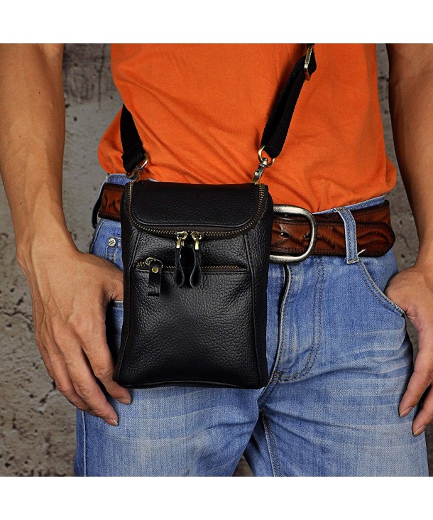 Mens Genuine Leather Mini Messenger Shoulder Bag Pouch Hook Waist Bag ...