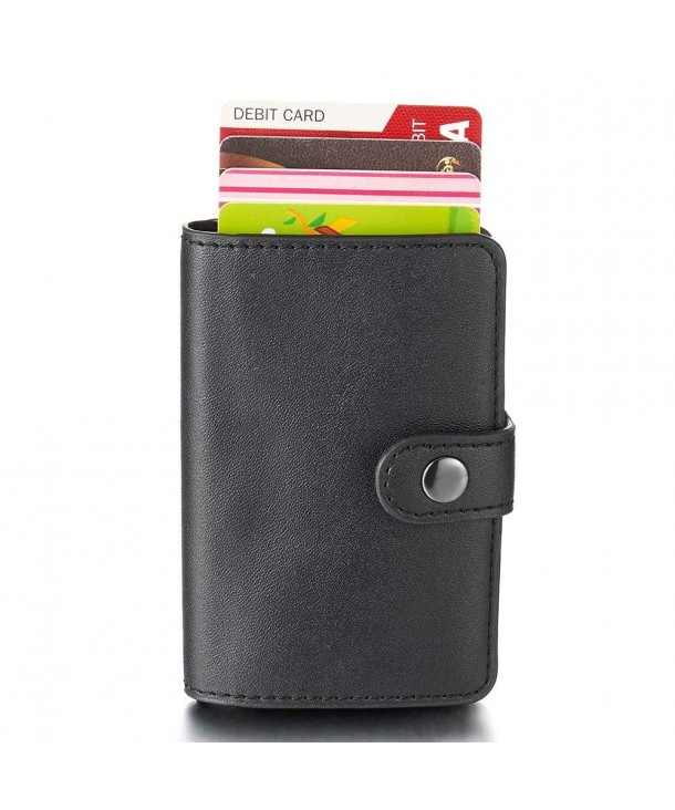 Black PU Leather Metal Spring Loaded Push Pop-up Card Case Money Holder ...